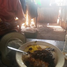 Taiama restaurant - rice and cassava leaves